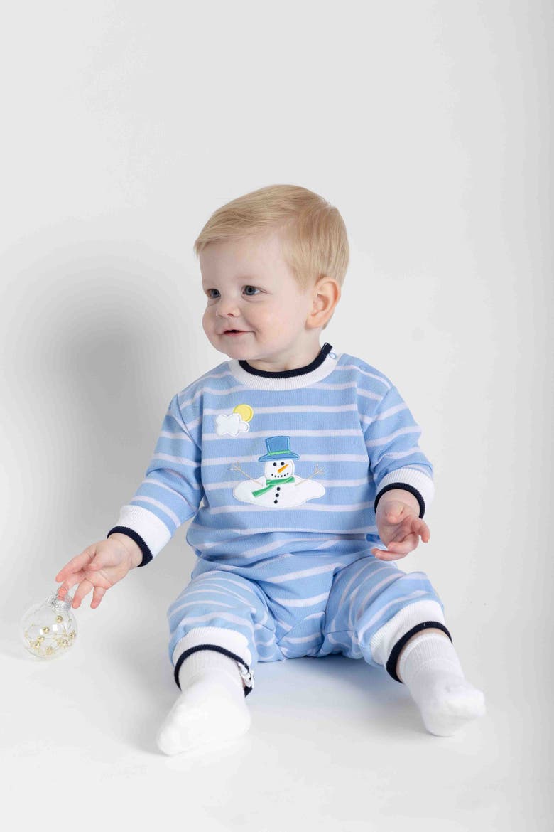 Stripe Knit Longall With Melting Snowman, Alternate, color, Light Blue, White