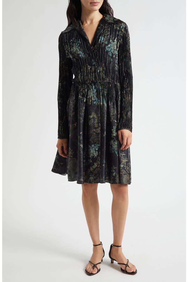 Grape Vine Long Sleeve Jacquard Dress, Main, color, BLACK SKY