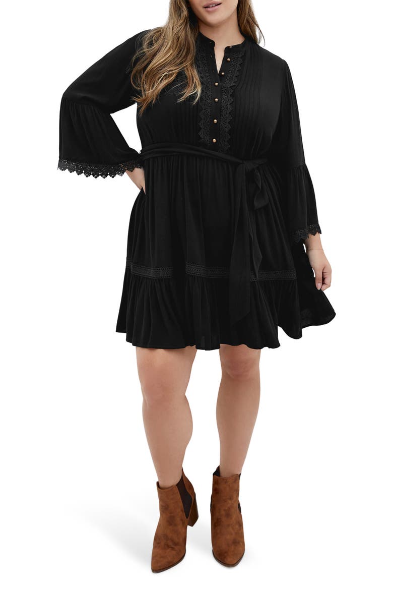 Camille Long Sleeve Minidress, Main, color, BLACK