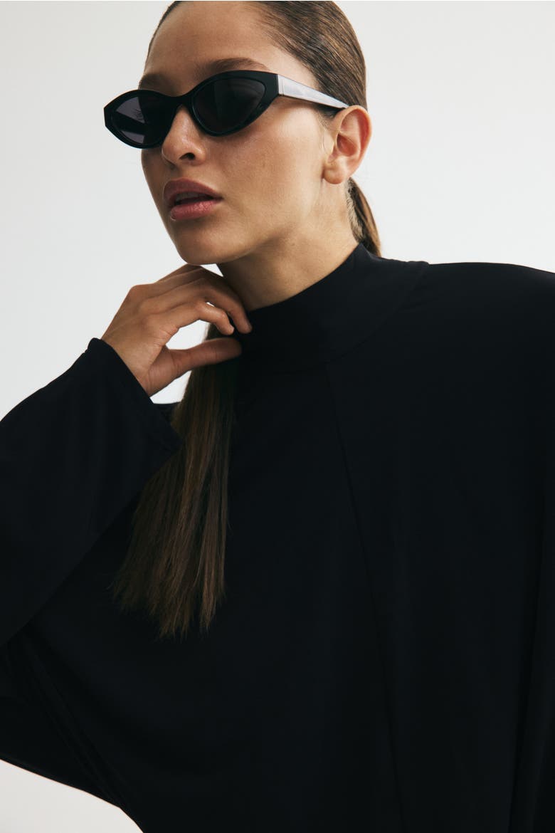 Batwing-sleeved Tie-detail Dress, Alternate, color, Black