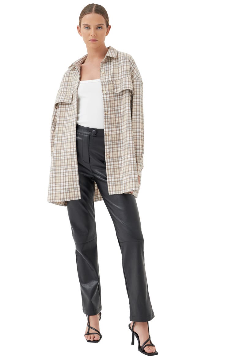 Coralie Check Button-Up Shirt, Alternate, color, BEIGE AND WHITE CHECK