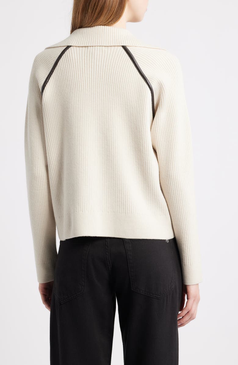 rag & bone Caterina Faux Leather Piped Trim Polo, Alternate, color, Ivory