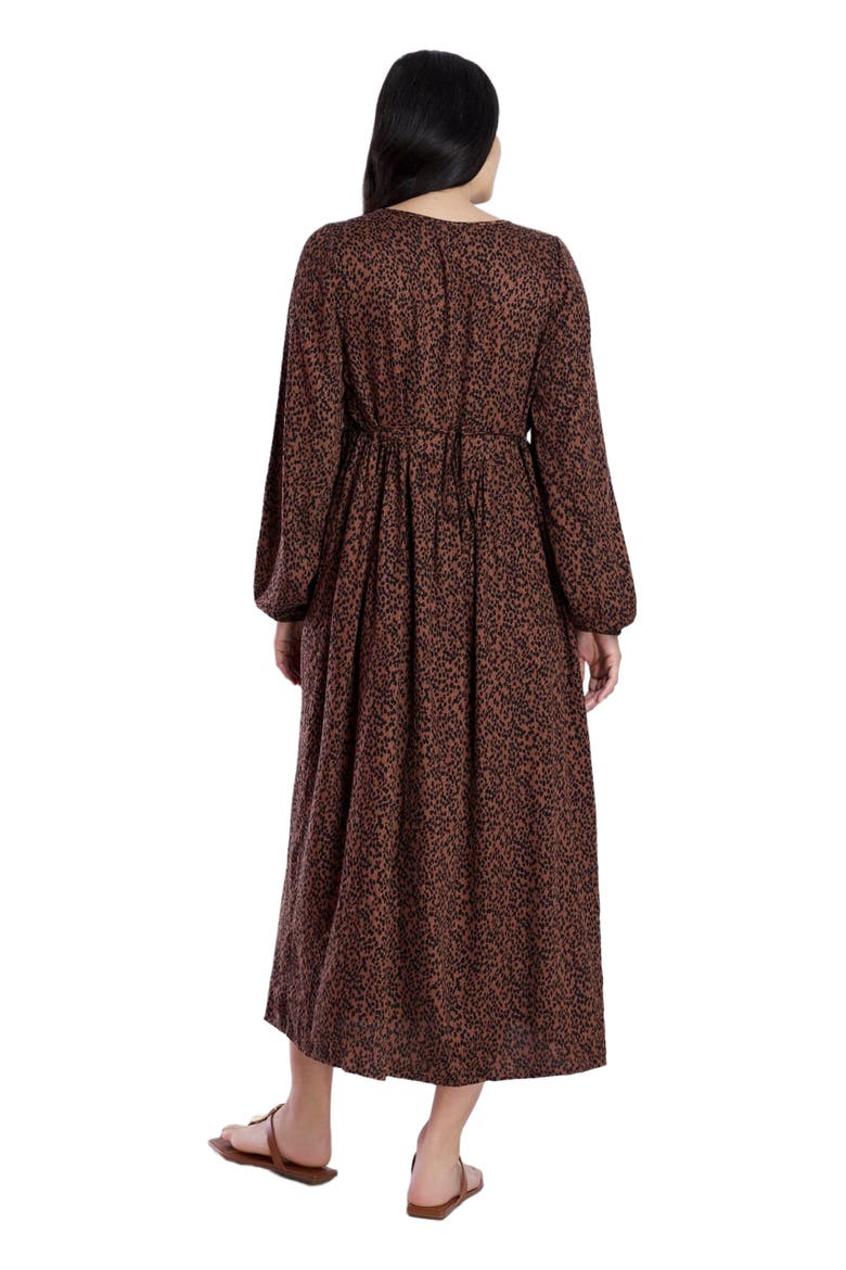 Long Sleeve Button Front Maternity Midi Dress, Alternate, color, Brown Animal