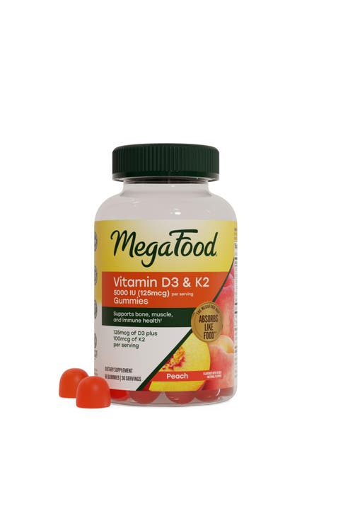 Vitamin D3 & K2 Gummies 5000 IU (125 mcg) Pectin Based, Vegetarian, 60 Peach Gummies
