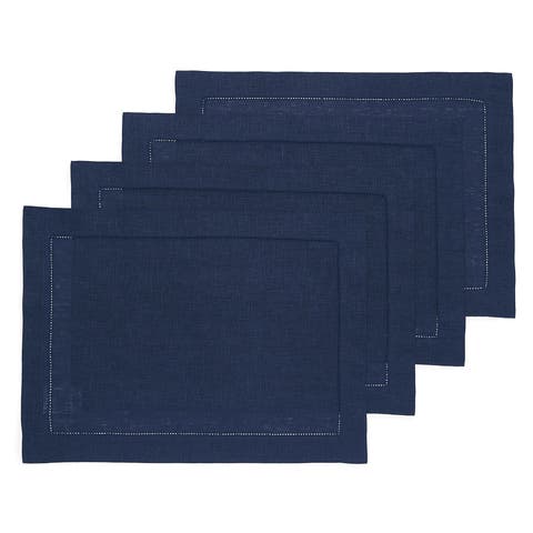 Linen Placemats Set of 4, 14 x 19 Inch - Classic Hemstitch