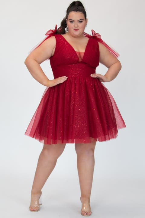 Sparkle Tulle Curvy Cocktail Party Dress with Bows