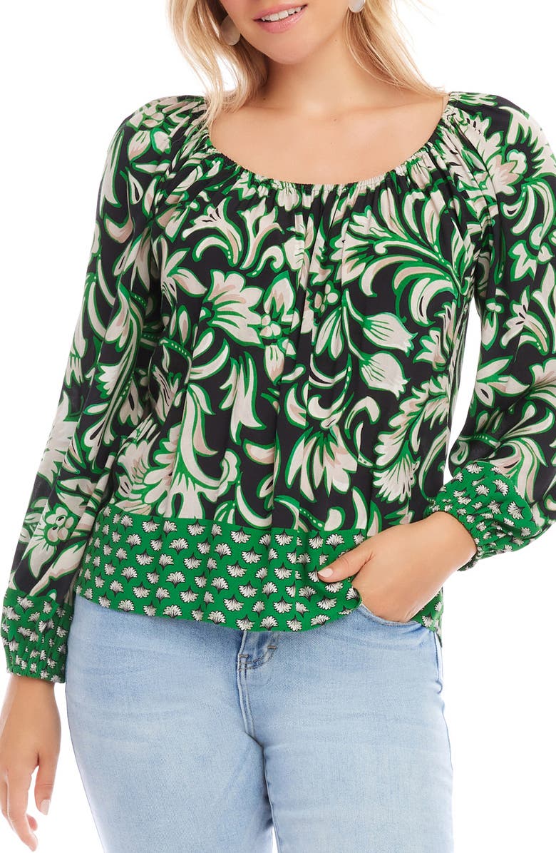 Karen Kane Floral Border Print Woven Top, Main, color, 