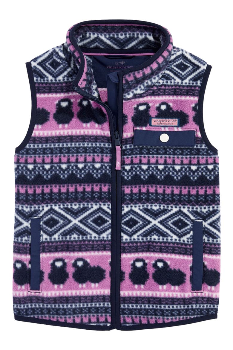 Kids' Harbor Fleece Vest, Main, color, SHEEP FAIRISLE - MULBERRY