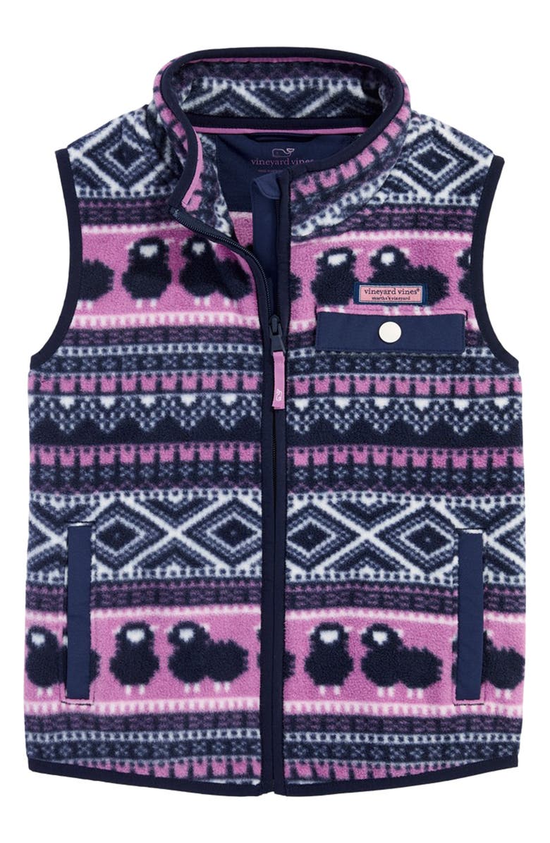 vineyard vines Kids' Harbor Fleece Vest, Main, color, Sheep Fairisle - Mulberry