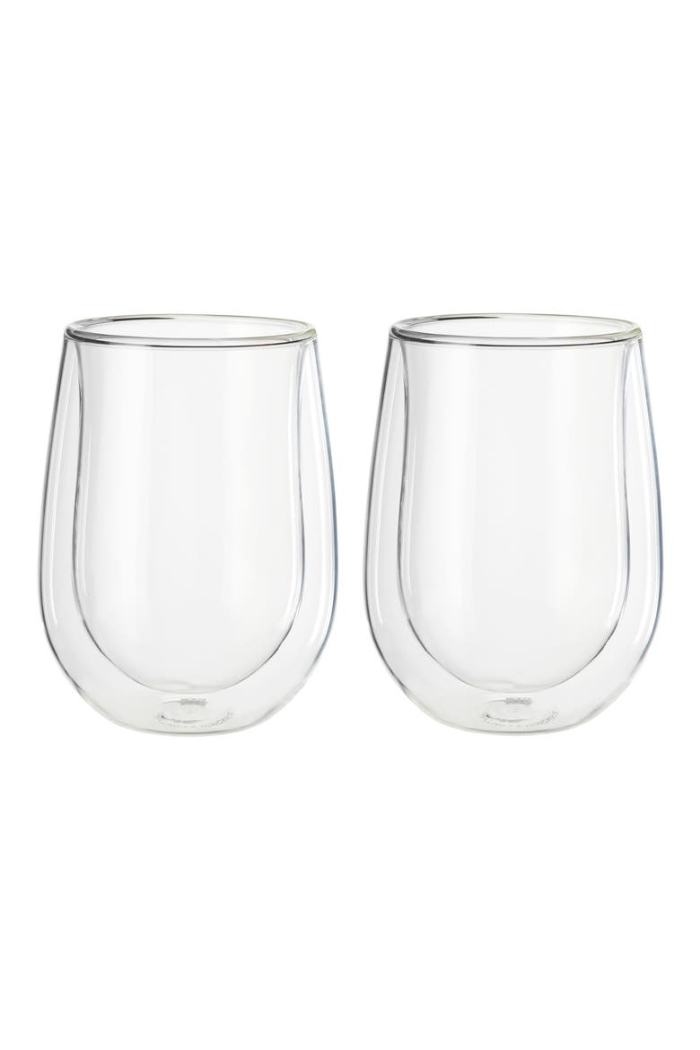 Sorrento Set of 2 Stemless White Wine Glasses, Alternate, color, SILVER