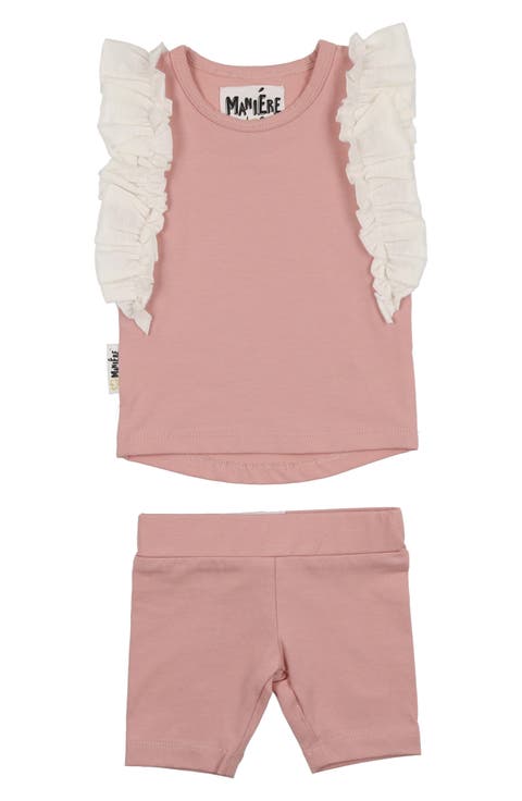 Ruffle Edge Stretch Cotton Tank & Shorts Set (Baby)