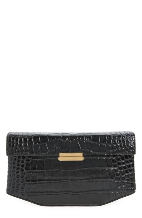 Clip Croc Embossed Leather Clutch