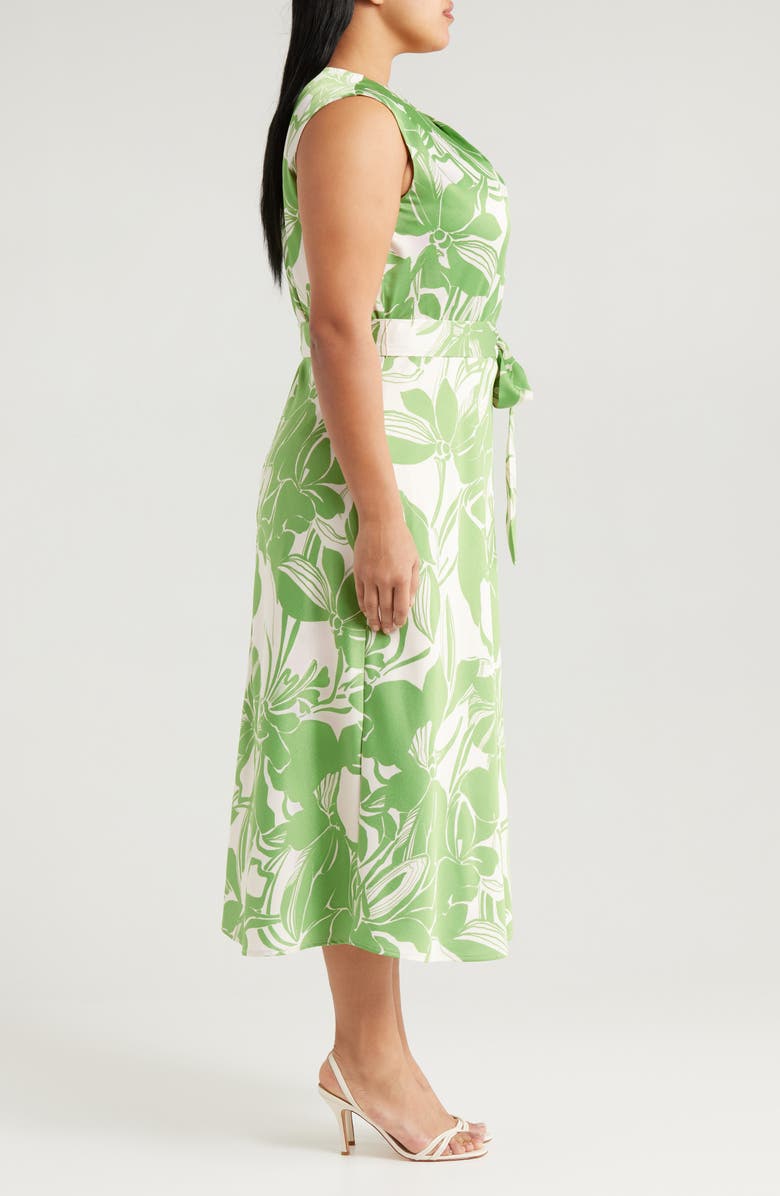 Tahari ASL Floral Cross Neck Sleeveless Midi Dress, Alternate, color,