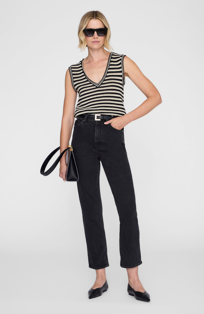 ANINE BING Lowen Sweater, Main, color, Black And Ivory Stripe