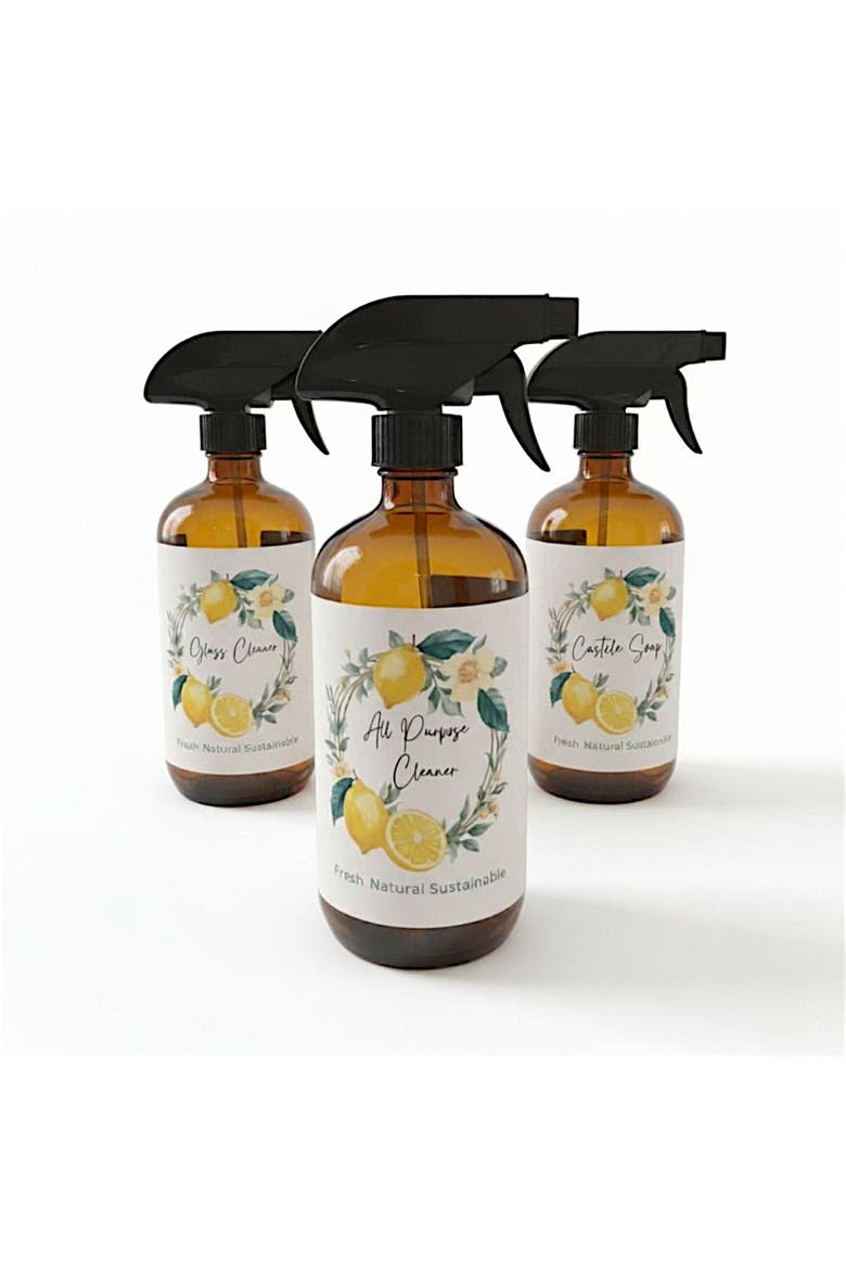 Cleaning Trio Refillable Glass Bottles Plant-Based Home Cleaning Set, Main, color, No Color