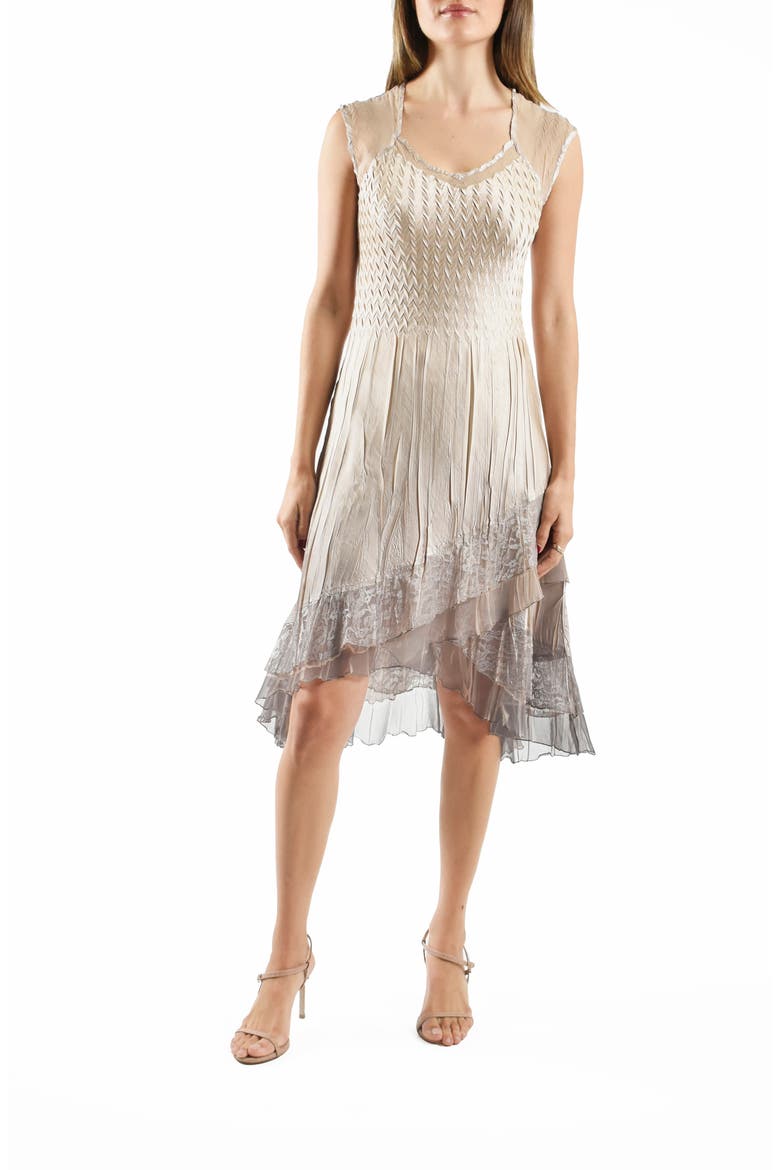 Lace Trim Tiered Charmeuse & Chiffon Cocktail Dress with Jacket, Alternate, color, BEACH CAFE OMBRE