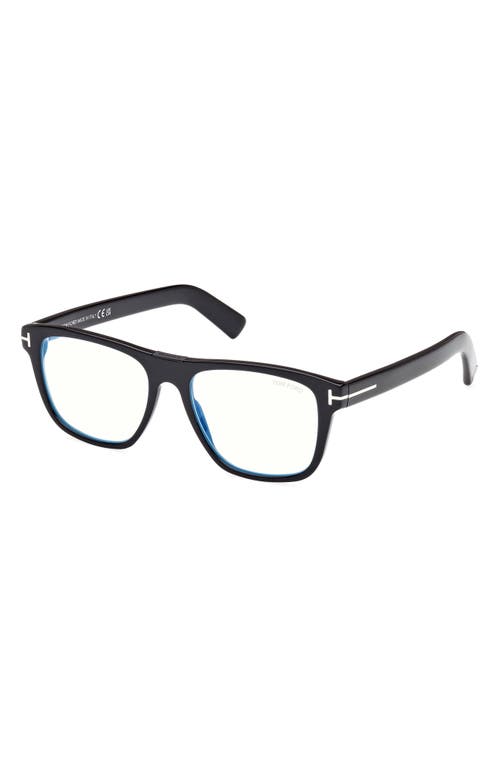 Tom Ford 54mm Square Blue Light Blocking Optical Glasses In Black Eco/t Logo