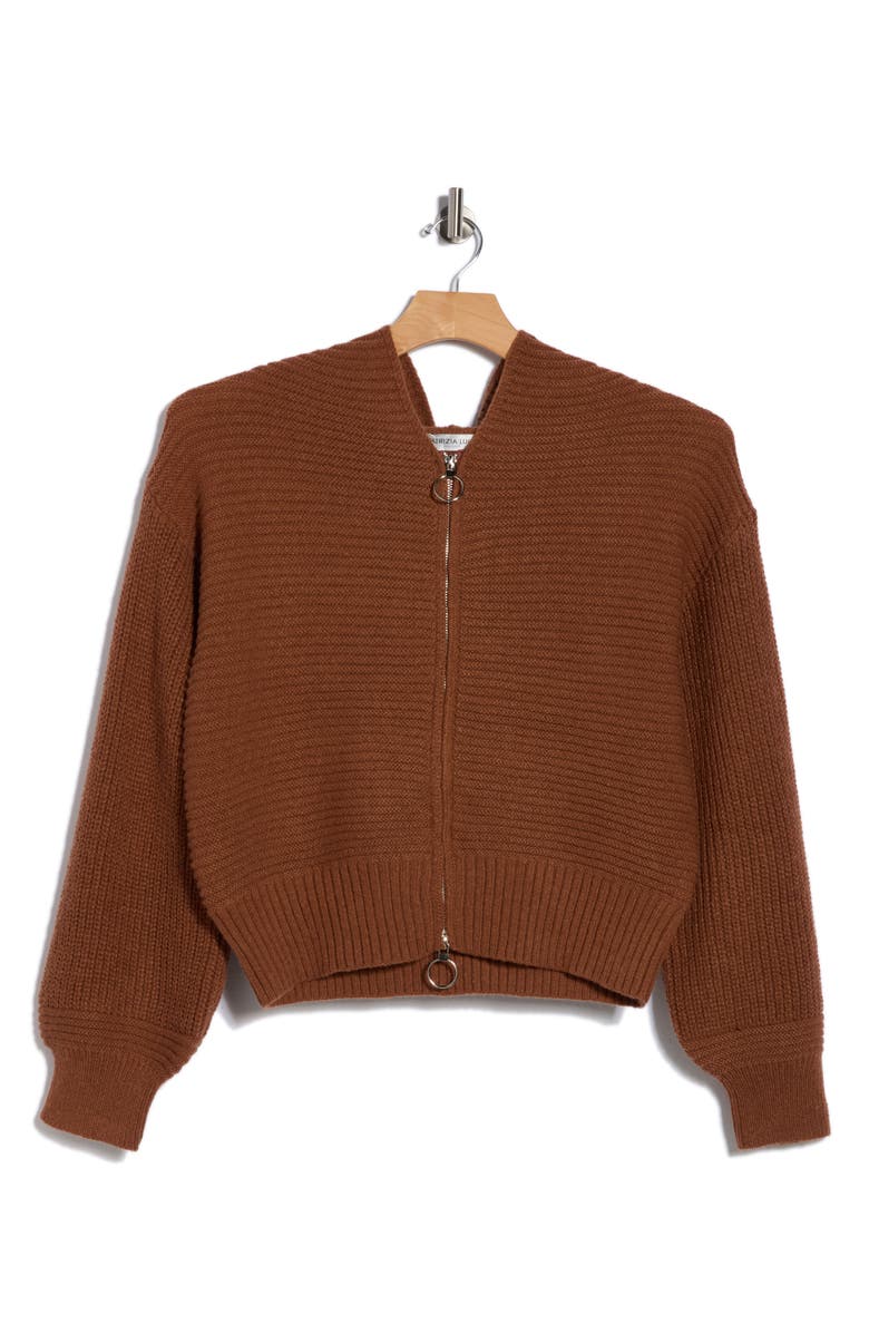PATRIZIA LUCA Double Zip Hooded Cardigan, Alternate, color, Rust