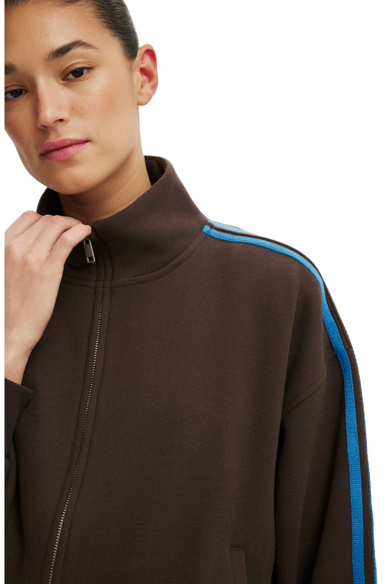 Women's Funnel Neck Fleece Zip Through, Alternate, color, Dark Oak Cobalt Taping