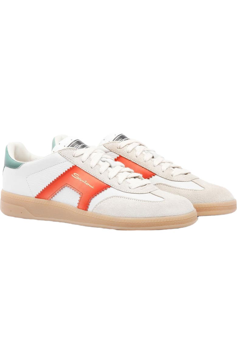 Santoni Women's leather and suede DBS Oly sneaker, Alternate, color, White/ Orange