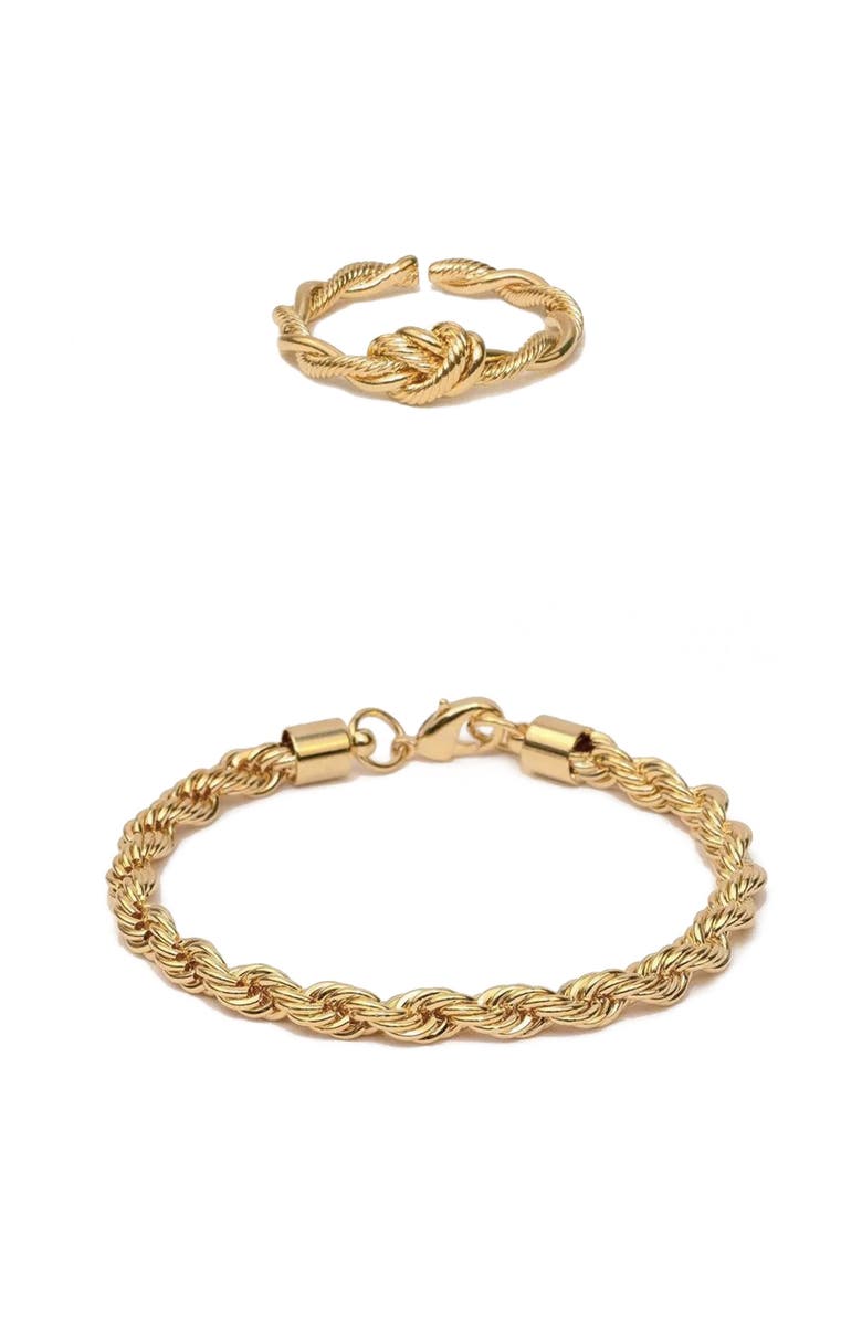 Bearfruit Jewelry 14k Gold Plated Intertwined Necklace, Bracelet & Ring Set Dainty, Main, color, Gold
