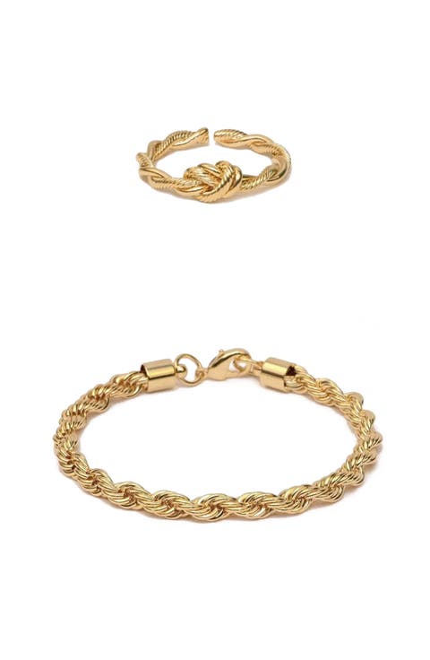 14k Gold Plated Intertwined Necklace, Bracelet & Ring Set Dainty