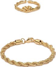 Bearfruit Jewelry 14k Gold Plated Intertwined Necklace, Bracelet & Ring Set Dainty