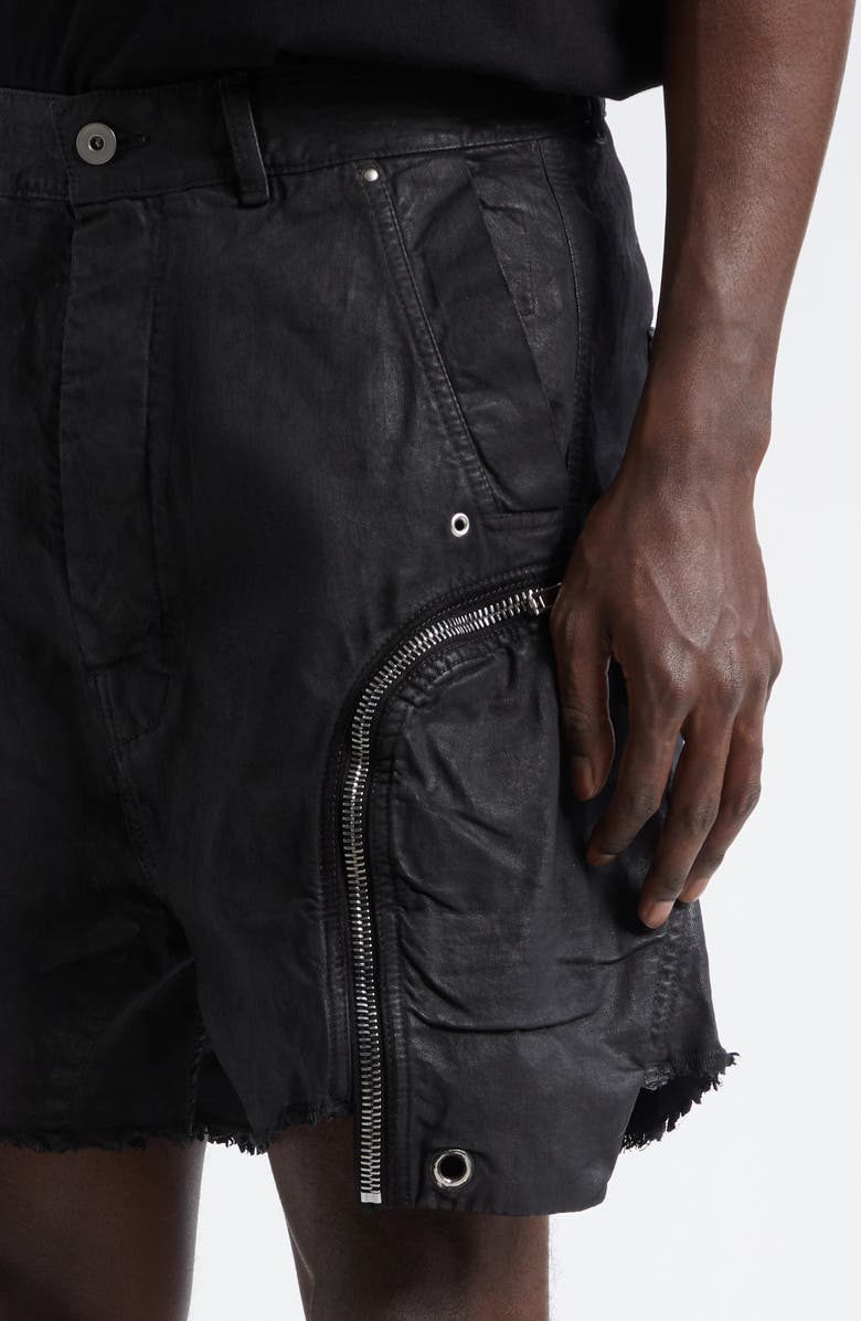 Rick Owens DRKSHDW Bauhaus Frayed Denim Shorts, Alternate, color, Black