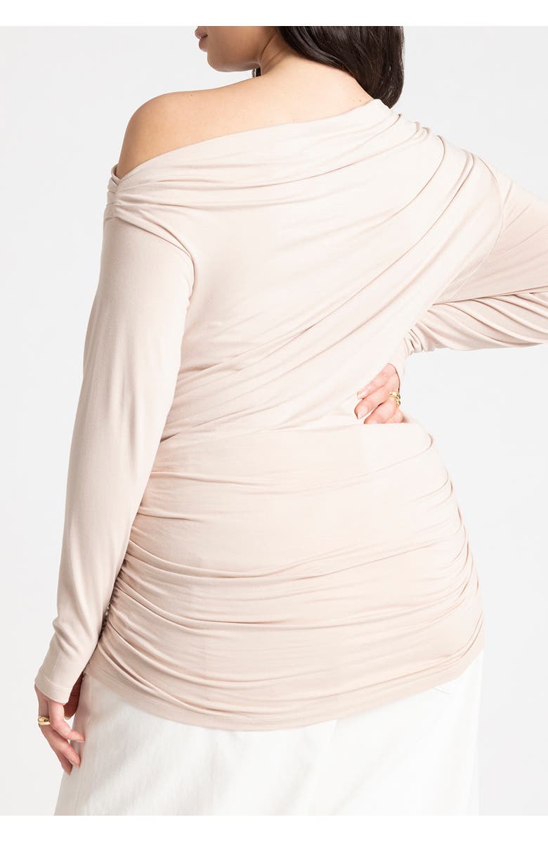 ELOQUII Ruched One Shoulder Tee With Thumbhole Sleeve, Alternate, color, 