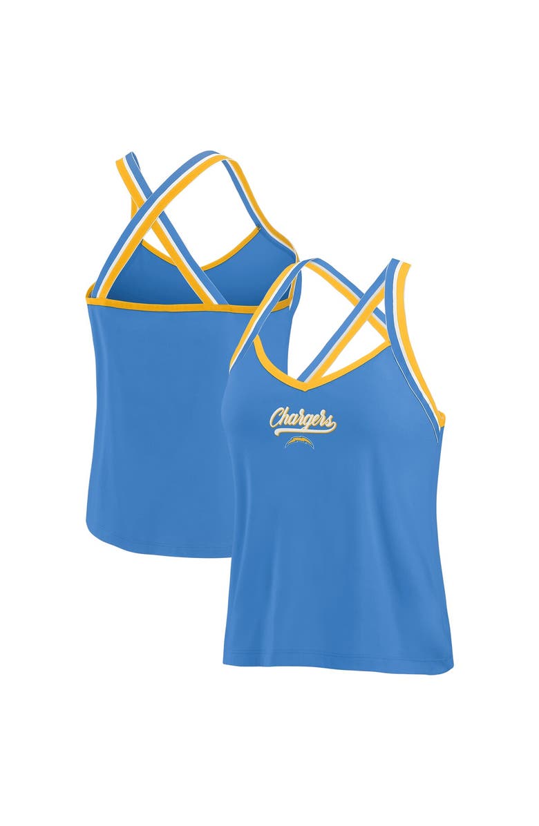 WEAR by Erin Andrews Women's WEAR by Erin Andrews Powder Blue Los Angeles Chargers Cross Strap Tri-Blend Tank Top, Main, color,