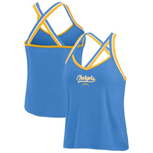 Wear By Erin Andrews Powder Blue Los Angeles Chargers Cross Strap Tri-blend Tank Top In Blue