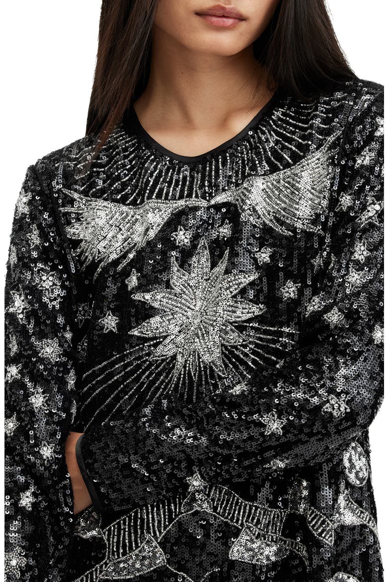 Noushka Mixed Sequin Print Long Sleeve Dress, Alternate, color, BLACK/ SILVER