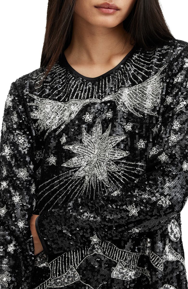 AllSaints Noushka Mixed Sequin Print Long Sleeve Dress, Alternate, color, 