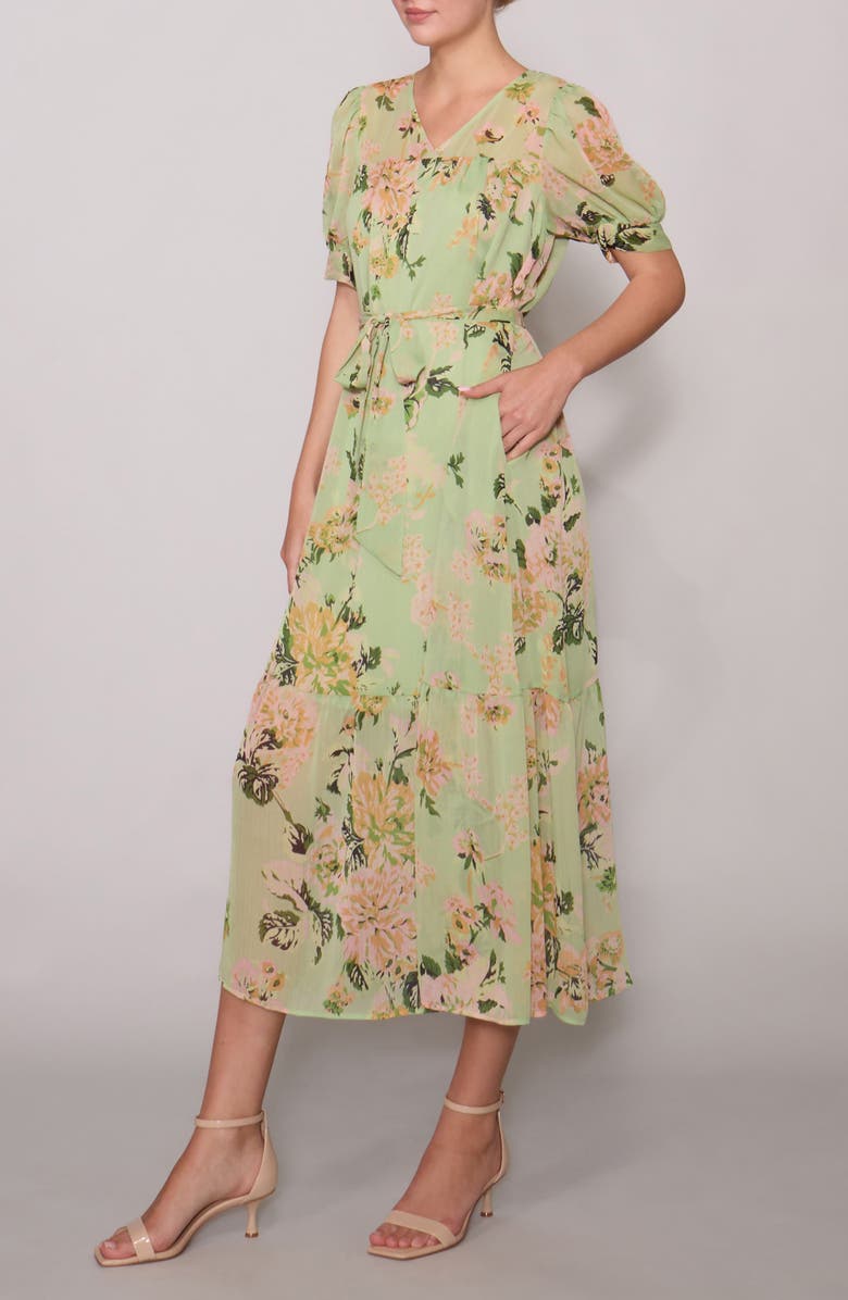 MELLODAY Puff Sleeve Tiered Midi Dress, Alternate, color, 