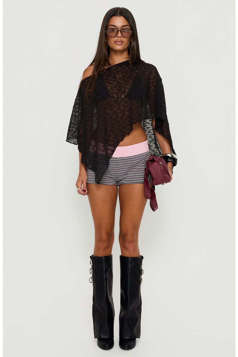 Nelinda Sheer One-Shoulder Poncho, Alternate, color, BLACK