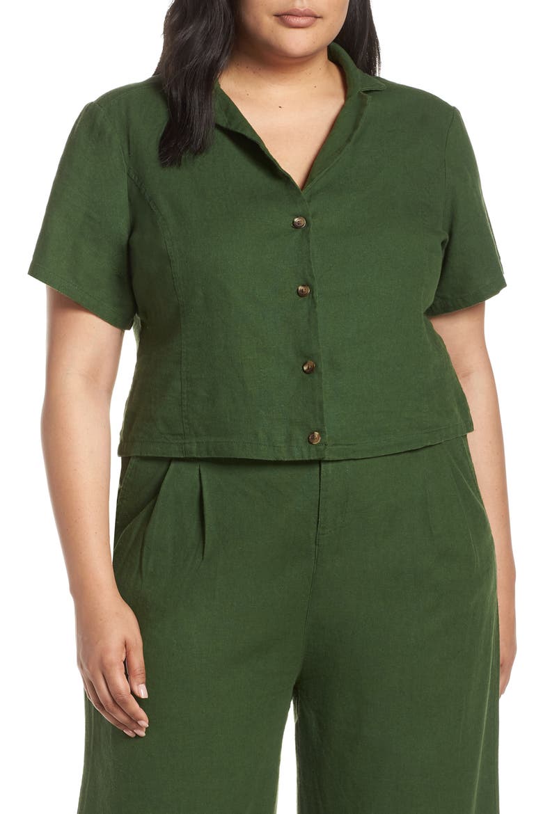 Linen Blend Crop Top, Alternate, color, GREEN PASTURES