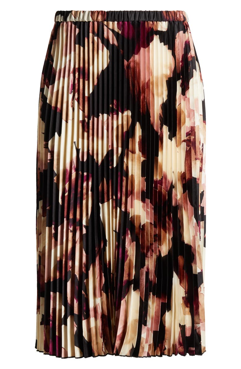 Anne Klein Pleated Pull-On Midi Skirt, Alternate, color, Anne Black Multi