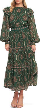 FLYING TOMATO Floral Long Sleeve Tiered Maxi Dress