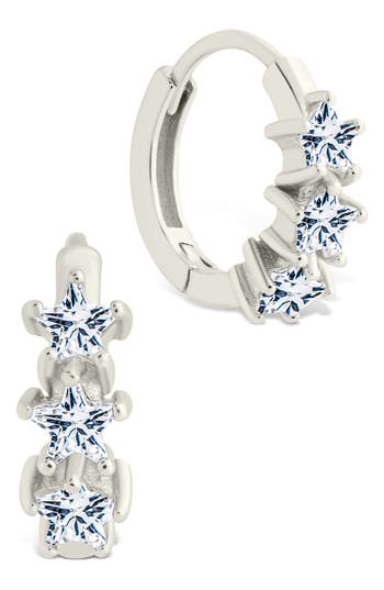 Sterling Forever Carwen Cubic Zirconia Star Huggie Hoop Earrings In Silver