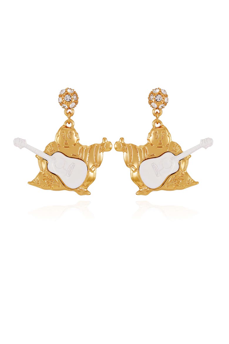 Gold Tone Buddha Dangle Earrings, Main, color, goldtone