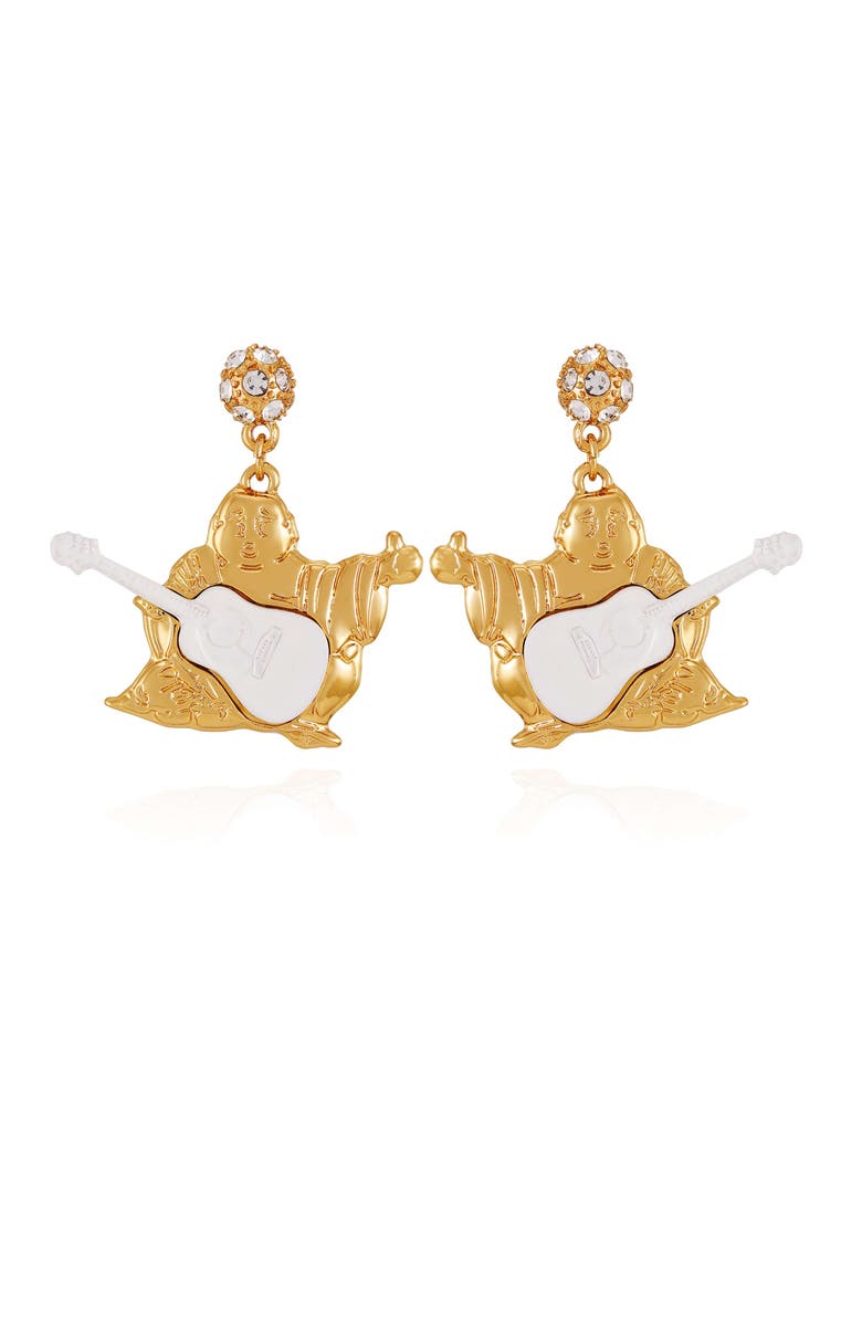 True Religion Gold Tone Buddha Dangle Earrings, Main, color, Goldtone