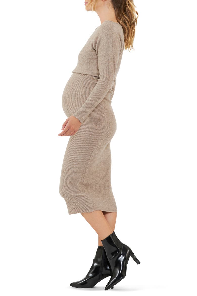 Tobie Off the Shoulder Long Sleeve Maternity/Nursing Dress, Alternate, color, MOCHA