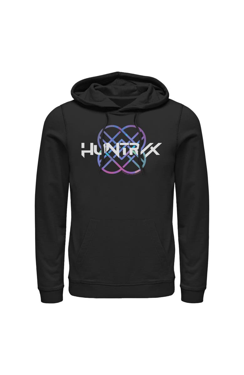 KPop Demon Hunters Men's KPop Demon Hunters Huntrix Holographic Logo Pull Over Hoodie, Main, color, Black