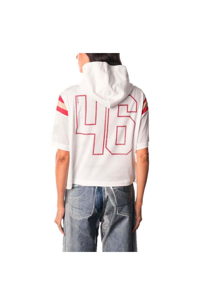 THE WILD COLLECTIVE Women's The Wild Collective White San Francisco 49ers Mesh Short Sleeve Hoodie T-Shirt, Alternate, color, White