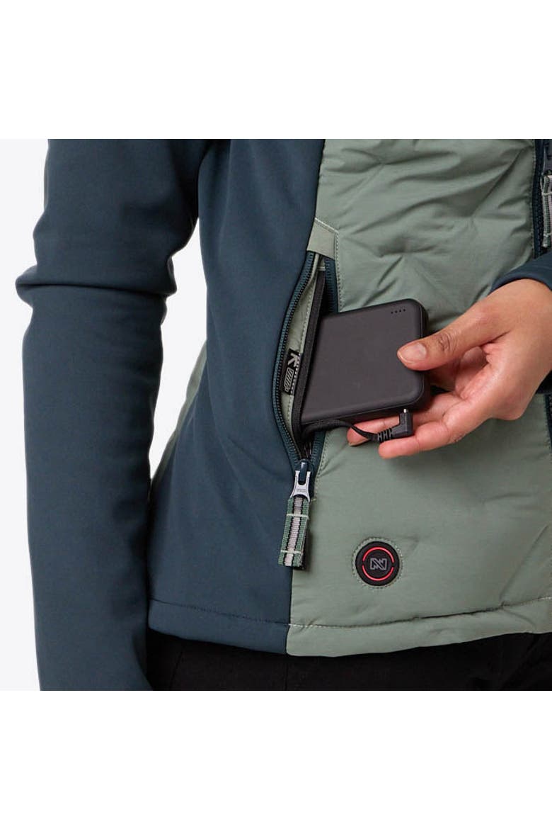 Aria Natural Down Hybrid Heated Jacket, Alternate, color, Sage/Olive