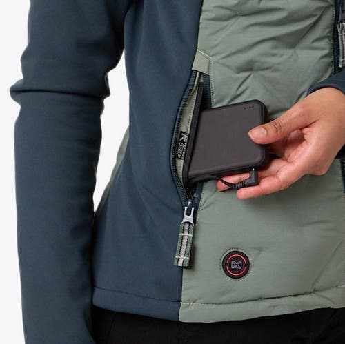 Mobile Warming Aria Natural Down Hybrid Heated Jacket In Green