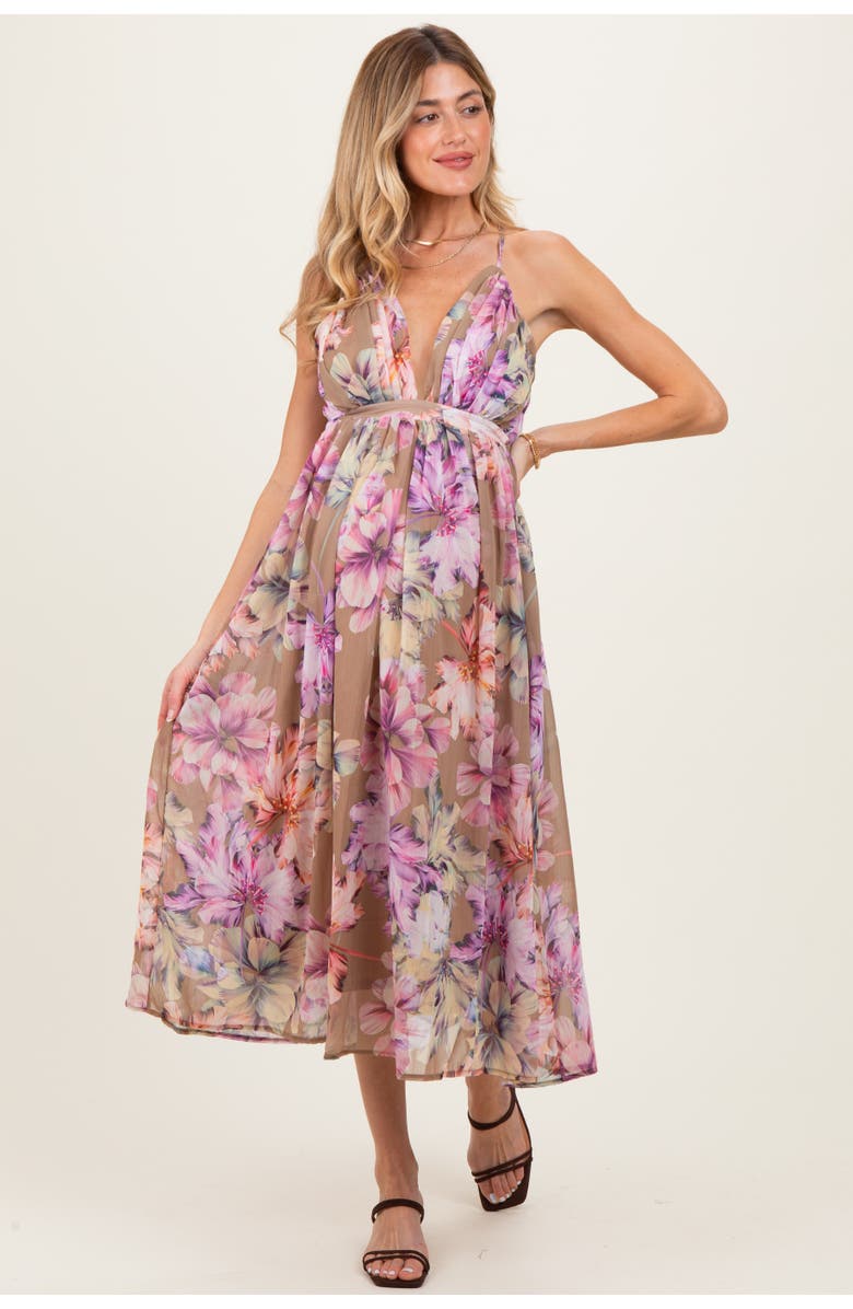 PinkBlush Floral Open Back Midi Dress, Main, color, Mocha
