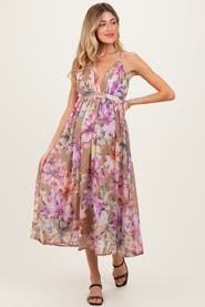 PinkBlush Floral Open Back Midi Dress