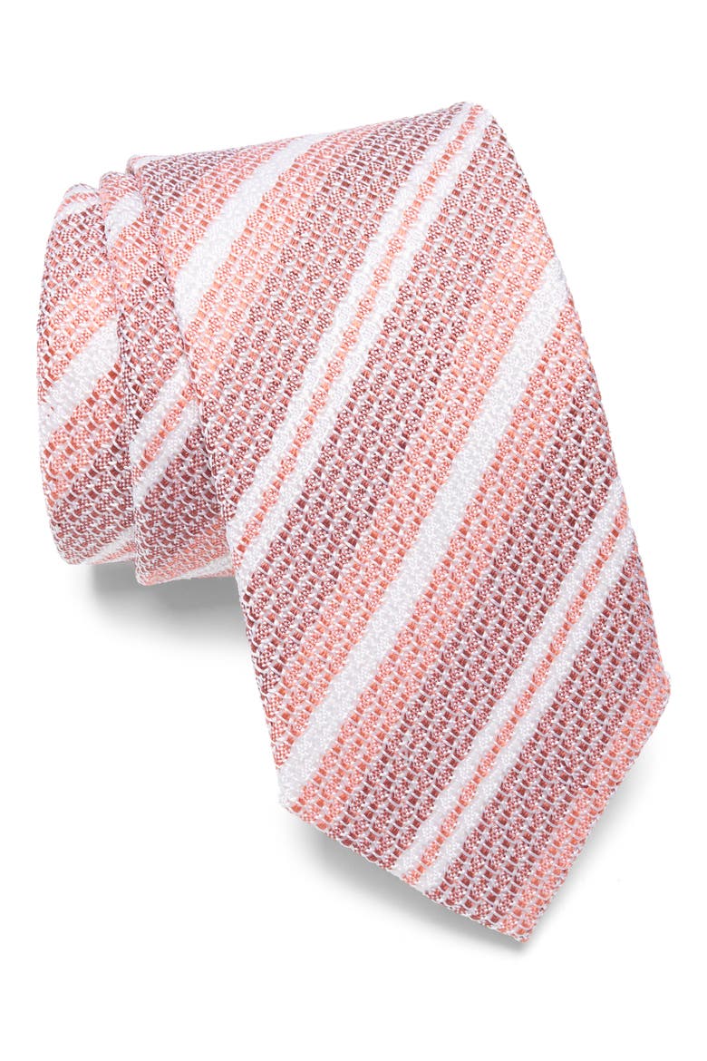 Textured Stripe Silk Tie, Main, color, ORANGE
