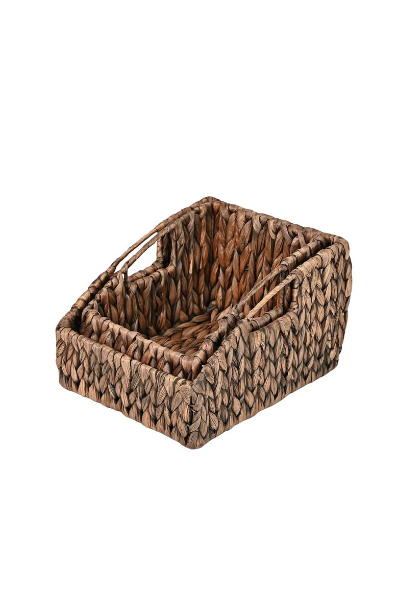 HAPPIMESS Havanah Southwestern Hand-Woven Hyacinth Slanted Nesting Baskets with Handles, Natural, Alternate, color, Brown